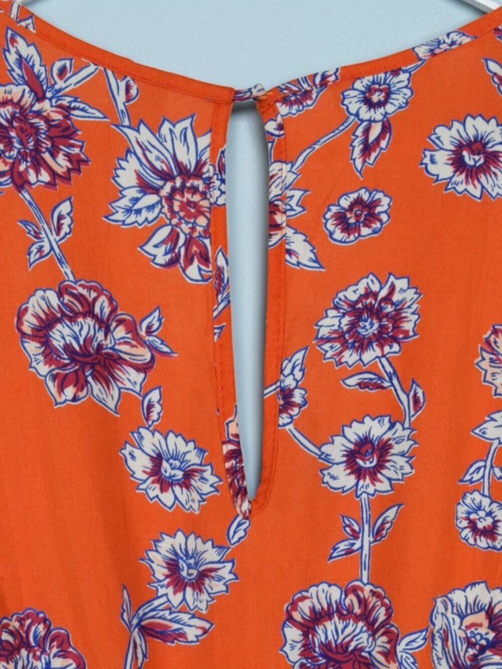 ANGIE BOHO ORANGE & RED FLORAL ROMPER ELASTIC WAIST - Picture 5 of 7